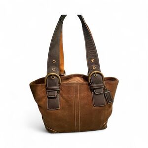 COACH Bordeaux Suede Leather Tote Bag Shoulder Handbag Purse Vintage Y2K Brown